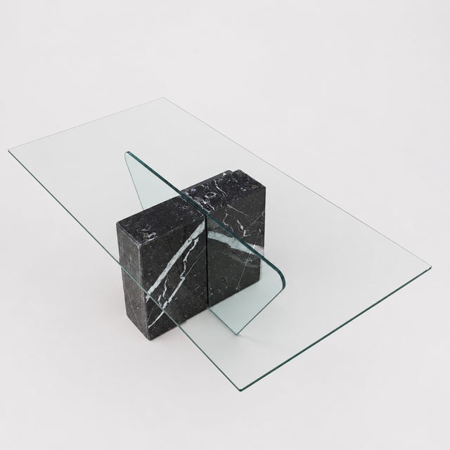 Postmodern Geometric Glass and Marble Coffee Table, 1980s, Mid-Century For Sale - Image 4 of 10