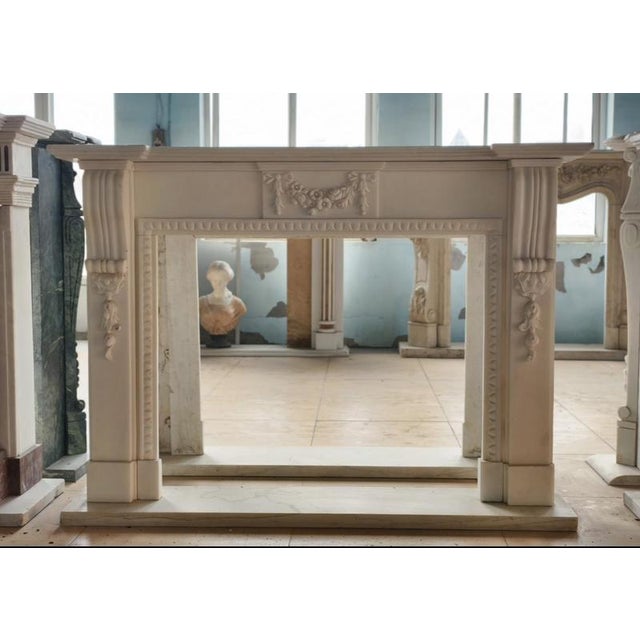 Neoclassical Hand-Carved Marble Fireplace Mantle For Sale - Image 5 of 6