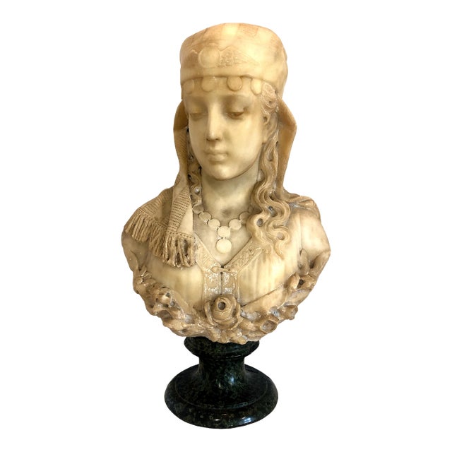 19th-Century Italian Alabaster Bust, Likely of the “Song of Solomon’s” Shulamite For Sale