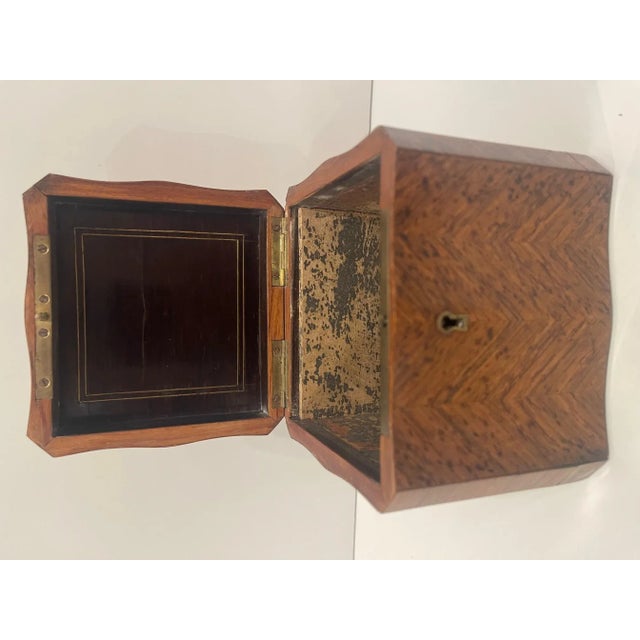 Brown English Square Burl Tea Caddy Brass Stringing and Interior Lid, 19th Century For Sale - Image 8 of 9