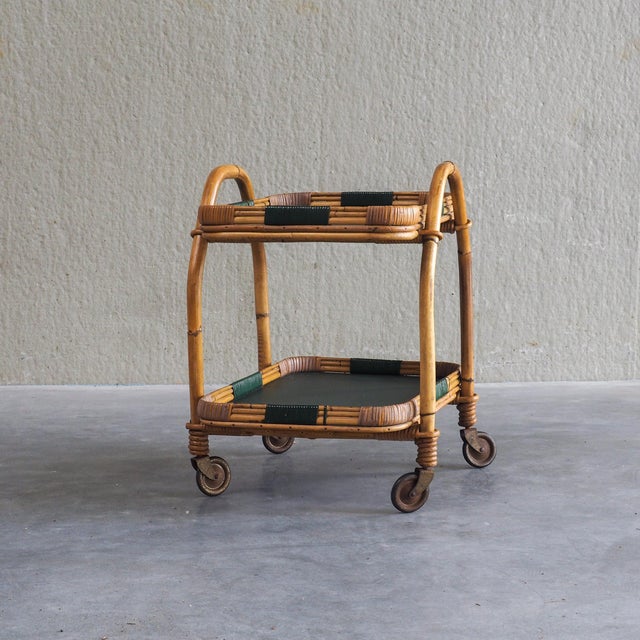 Boho Chic Vintage Bamboo Serving Trolley, 1950s For Sale - Image 3 of 18