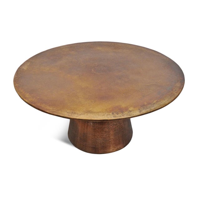 Modern Forma Brass Pedestal Modern Industrial Coffee Table For Sale - Image 3 of 10