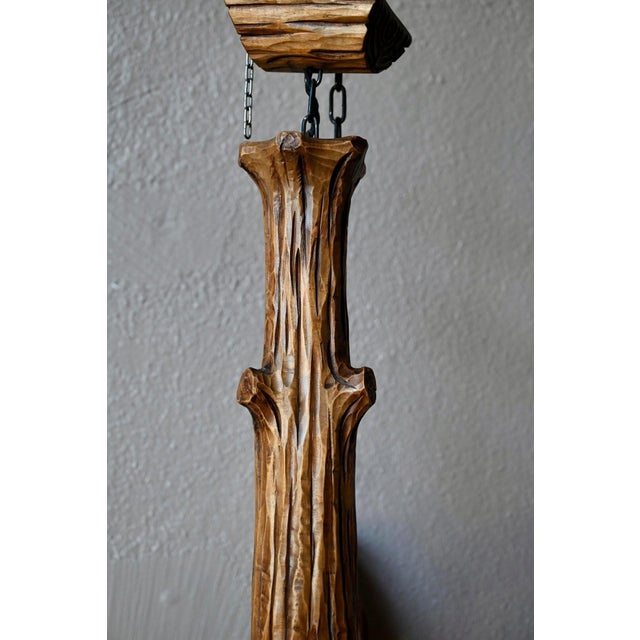 Vintage Carved Wooden Pendant Light in Black Forest Style, 1960s For Sale - Image 9 of 18