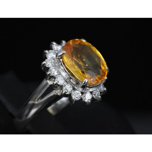 Orange Late 20th Century Gia Yellow Sapphire & 0.48ct Diamond Platinum Ring 7.5g Size 6 For Sale - Image 8 of 18