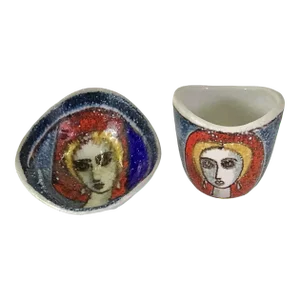 1960s Raymor Italian Modern Ceramic Ashtray & Cigarette Holder by Aldo Londi for Bitossi - Set of 2