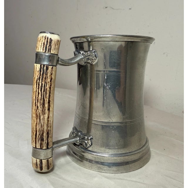 Vintage Handmade Polished Pewter Natural Stag Horn Glass Drinking Mug Stein Cup For Sale - Image 4 of 11