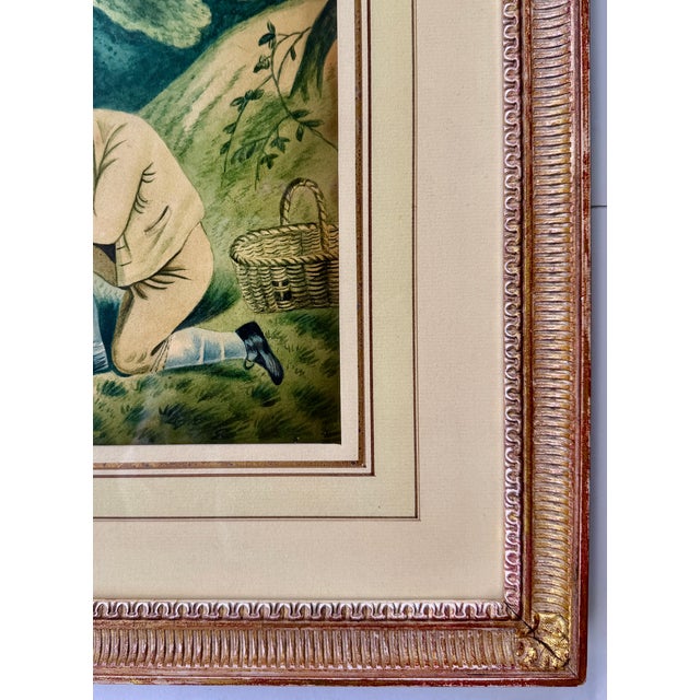 Wood Framed English Regency Hand-Colored Boy Fishing After Richard Westall, Dated 1812 For Sale - Image 7 of 16