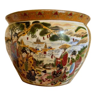 Late 20th Century Large Chinoiserie Satsuma Style Fish Bowl Planter For Sale