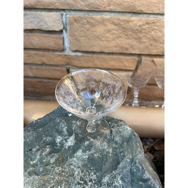 1940s Set of Five Fostoria Champagne Glasses in Chintz Pattern - Popular Pattern For Sale In Sacramento - Image 6 of 6