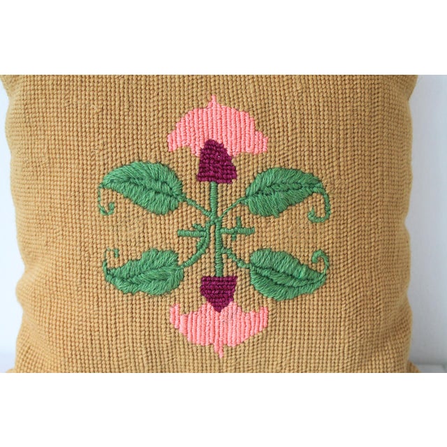 Vintage Floral Needlepoint Accent Pillow For Sale In Milwaukee - Image 6 of 9