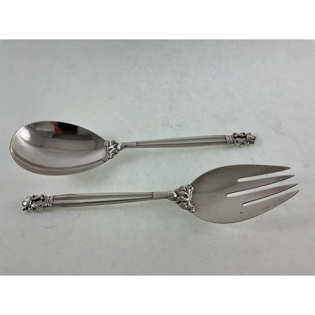 1970s Georg Jensen Sterling Silver Serving Spoon & Fork, Acorn For Sale In New York - Image 6 of 10