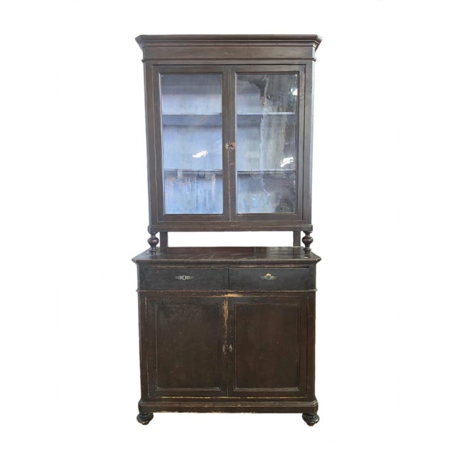 Antique Tuscan Showcase Cabinet, in Worn conditions. Designed before 1890
