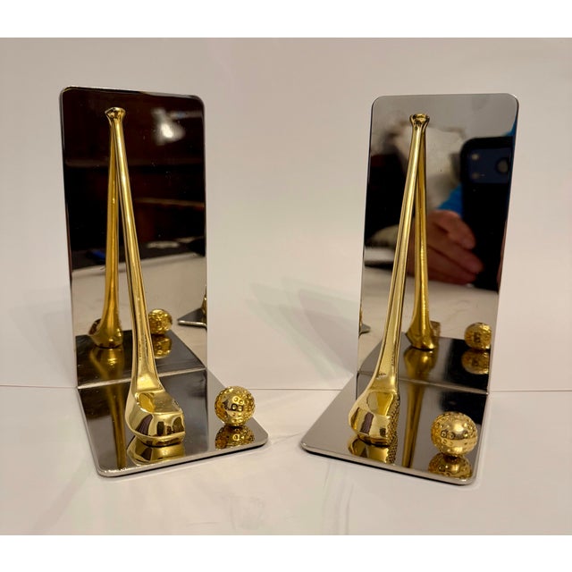 Hollywood Regency Brass and Chrome Golf Club Bookends, Late 20th Century Design For Sale - Image 3 of 7
