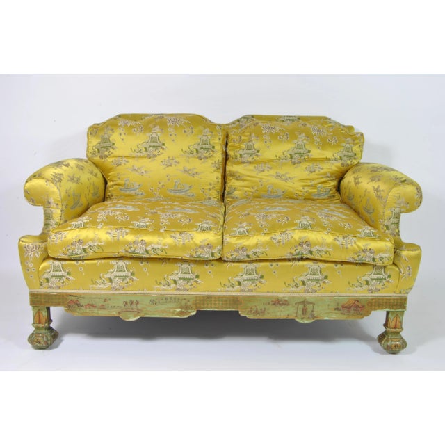 Wood Living Room Set with Chinoiserie Decoration in Original Silk Fabric, France, 1890s, Set of 3 For Sale - Image 7 of 11