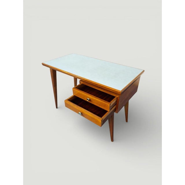 Blue Mid-Century Italian Desk and Chair with Suspended Bookcase in the style of Gio Ponti, 1950, Set of 3 For Sale - Image 8 of 18