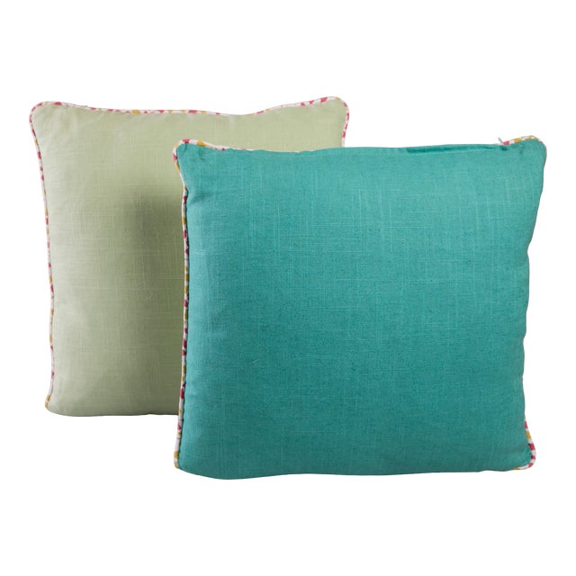 Contemporary Turquoise and Green Linen Pillows a Pair Chairish