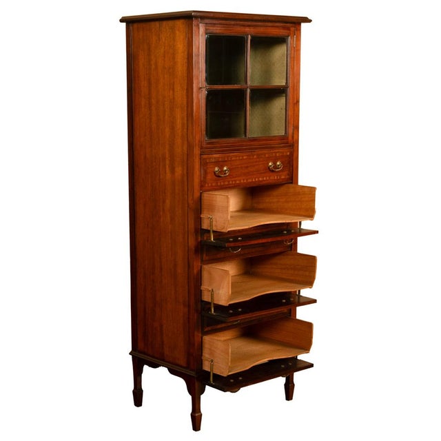 Antique Inlaid Mahogany Sheraton Regency Revival Sheet Music Filing Cabinet 1890 For Sale - Image 11 of 13