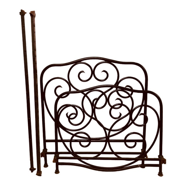 Antique Black Iron Bed in the Style of Thonet Elaborate Scroll Work to Both Pieces For Sale