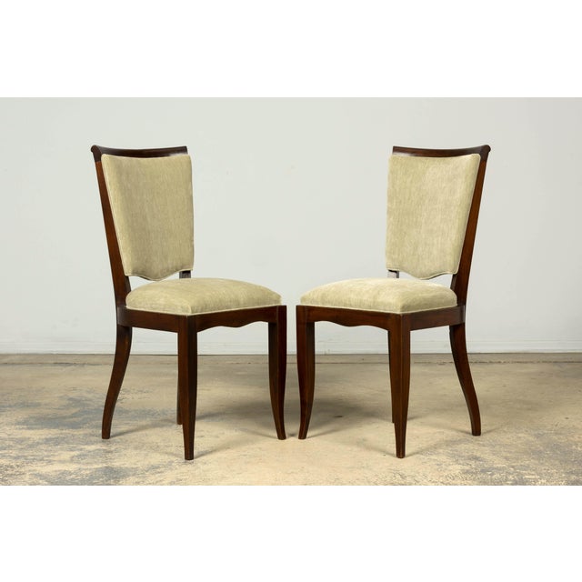 Set of 8 French Art Deco Walnut Dining Chairs in Sprout Green, 1930s For Sale - Image 11 of 18