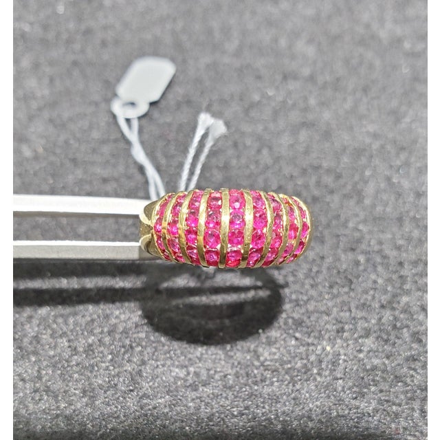 Ruby Cluster Cocktail Ring 14k Yellow Gold, Size 3 For Sale - Image 4 of 4