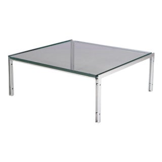 Coffee Table with Chrome Frame and Glass Top by Hank Kwint for Metaform, Netherlands, 1960s For Sale