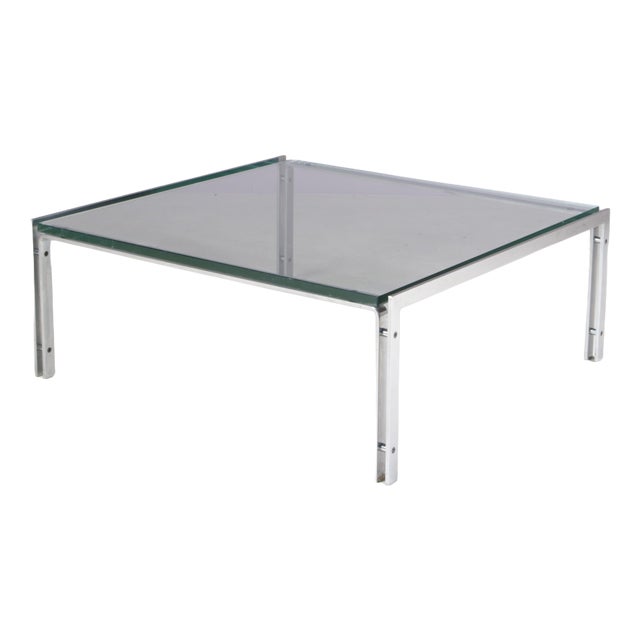Coffee Table with Chrome Frame and Glass Top by Hank Kwint for Metaform, Netherlands, 1960s For Sale