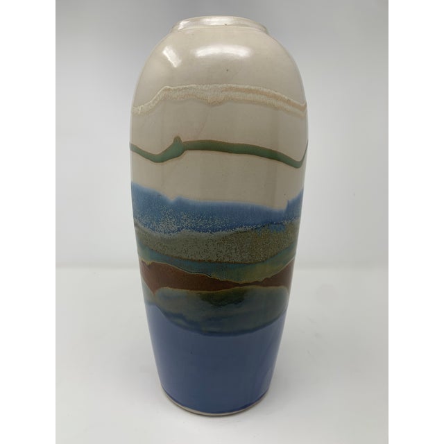 stunning sunset patterned mid century ceramic vase with green and purple strie