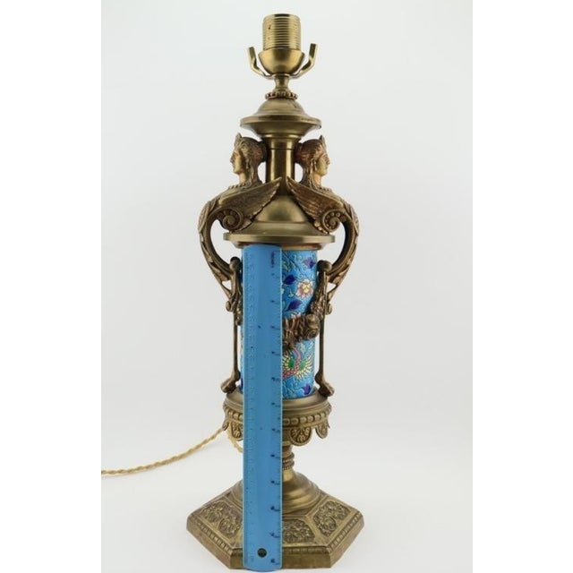 Antique 19th Century French Longwy Enameled Lamp Base With Ormolu Mounts For Sale - Image 9 of 11
