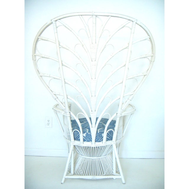 Vintage White Cane Peacock Chair & Cushion Chairish