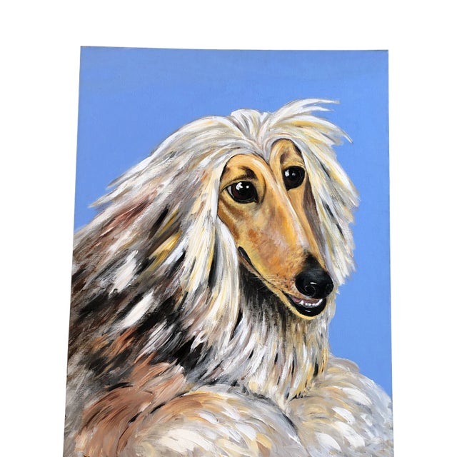 Large Contemporary Original Afghan Hound Dog Portrait Painting Signed For Sale