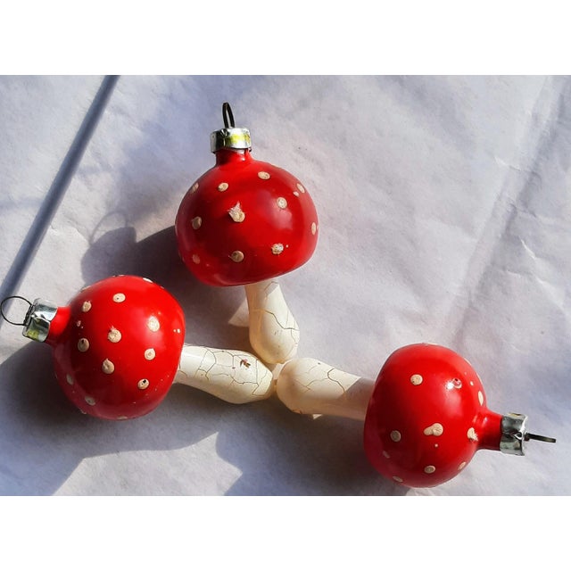 Traditional Christmas Ornament Mushroom Glass Set 3 Holiday For Sale - Image 3 of 6