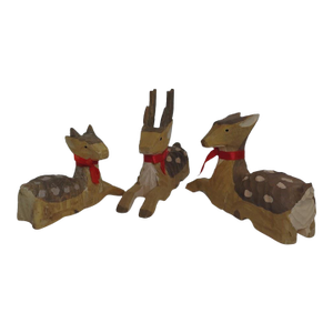 Vintage Late 20th Century House of Lloyd Hand Carved Wooden Deer Family Figurines Set of 3 Christmas Around the World Collection