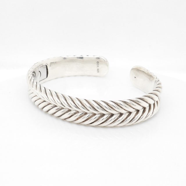 Late 20th Century David Yurman Sterling Silver 13mm Chevron Cable Cuff Bracelet For Sale - Image 5 of 13