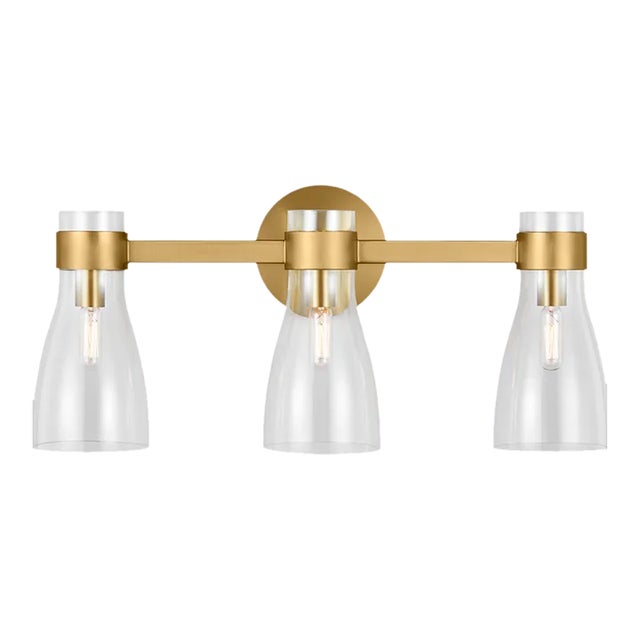 AERIN By Visual Comfort Studio Moritz 3-Light Vanity Sconce in Burnished Brass For Sale