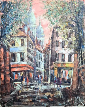 Post Impressionist Sunset in Paris, Basilica of the Sacred Heart of Montmartre, 1960s, Oil on Canvas