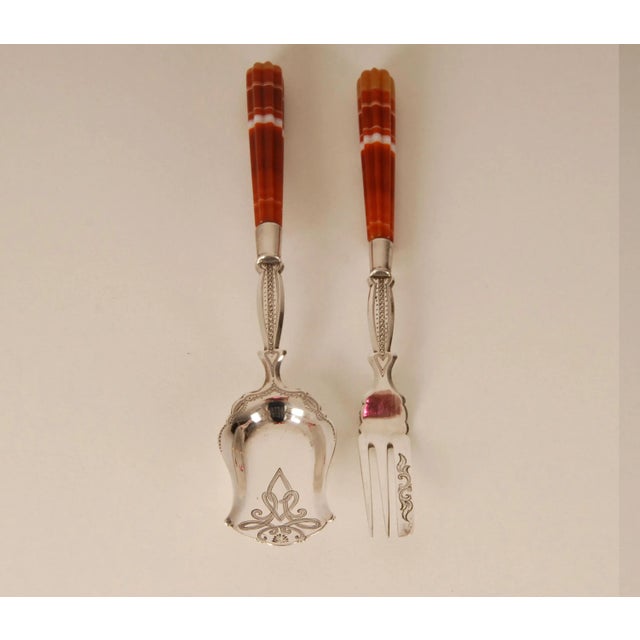 Late 19th Century Victorian Flatware Silver Cutlery Agate Tableware Fork Spoon Ginger Cutlery Set- 2 Pieces For Sale - Image 5 of 11