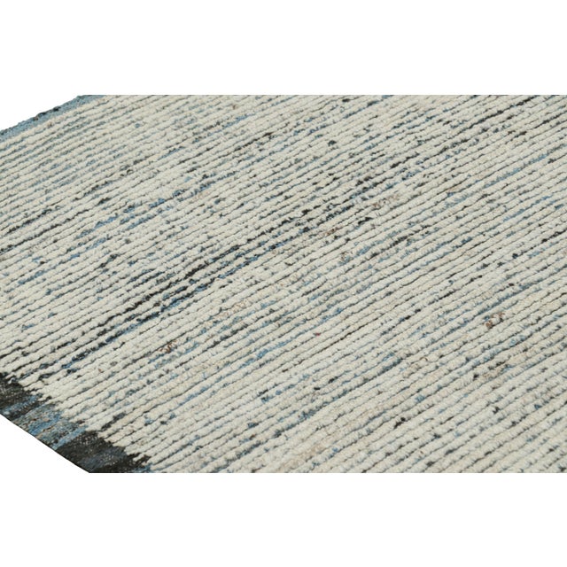 Rug & Kilim’s Textural Kilim With White Textural Stripes and Blue Accents For Sale In New York - Image 6 of 7