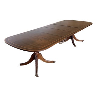 Vintage Georgian Style Mahogany Double-Pedestal Extension Dining Table For Sale
