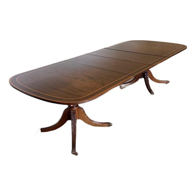 Vintage Georgian Style Mahogany Double-Pedestal Extension Dining Table For Sale