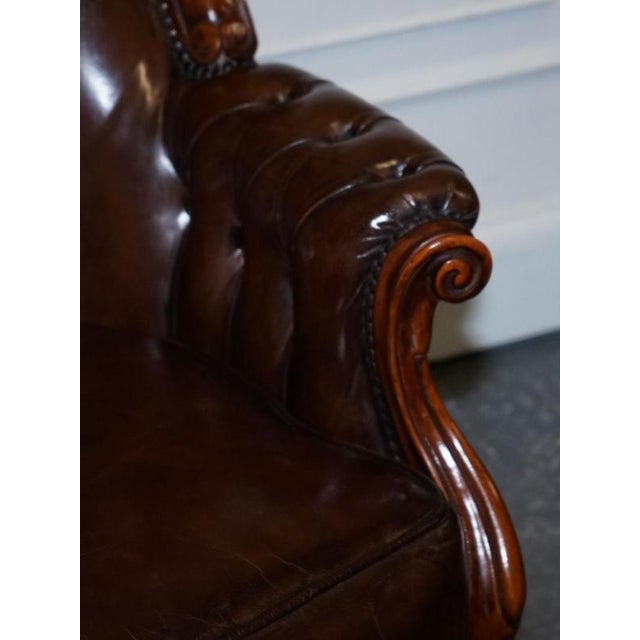 Set of Victorian Chesterfield Armchair and Ottoman in Dyed Leather For Sale - Image 3 of 18