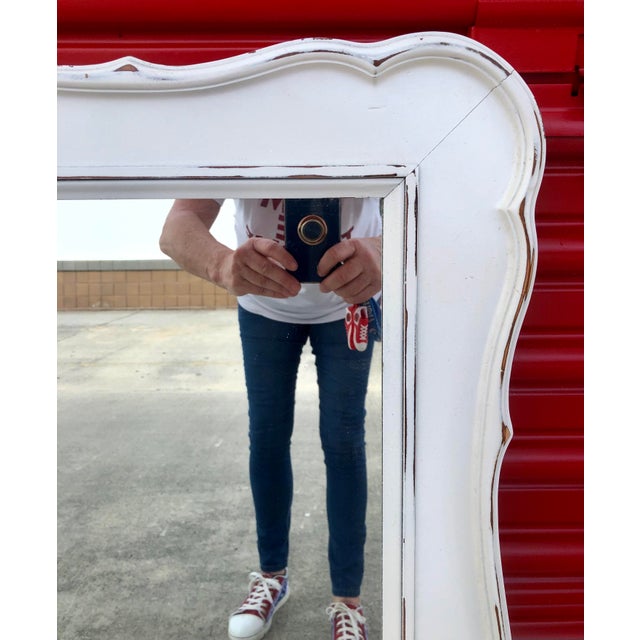 Large Vintage Mid Century Dixie Furniture White Hanging Wall Ir Dresser Mirror For Sale - Image 11 of 12