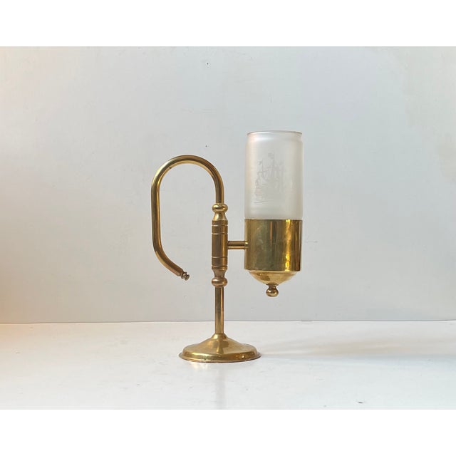 Vintage Maritime Oil Lamp in Brass & Glass from Cawa, Denmark, 1970s For Sale - Image 4 of 8