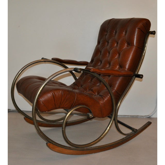 Antique Brass Steel Leather Rocking Chair Chairish