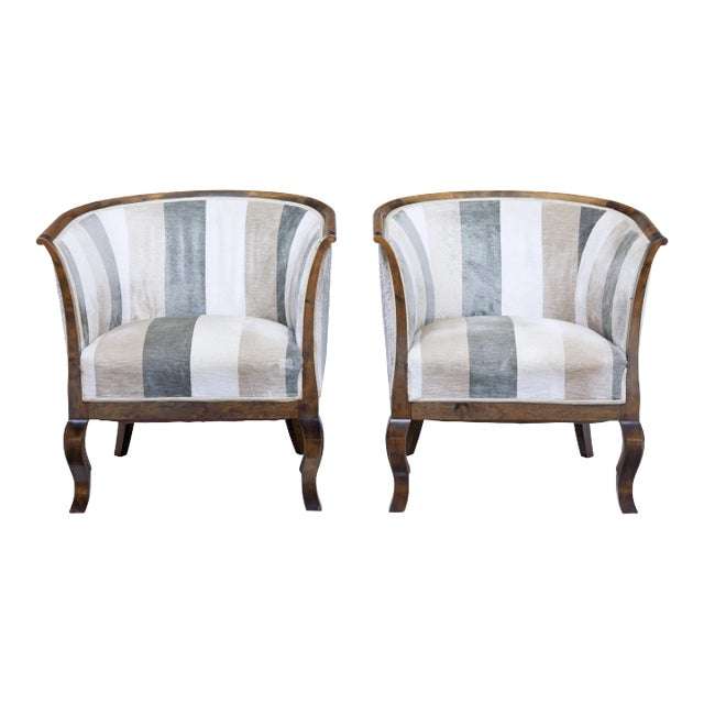 Scandinavian Midcentury Birchwood Horseshoe Back Club Chairs - A Pair For Sale