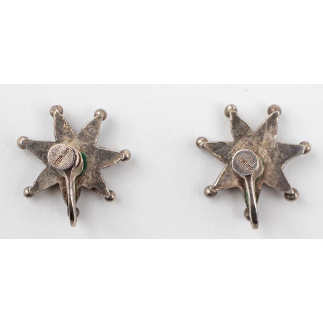 Zuni Native American Silver Turquoise Earrings For Sale - Image 4 of 5