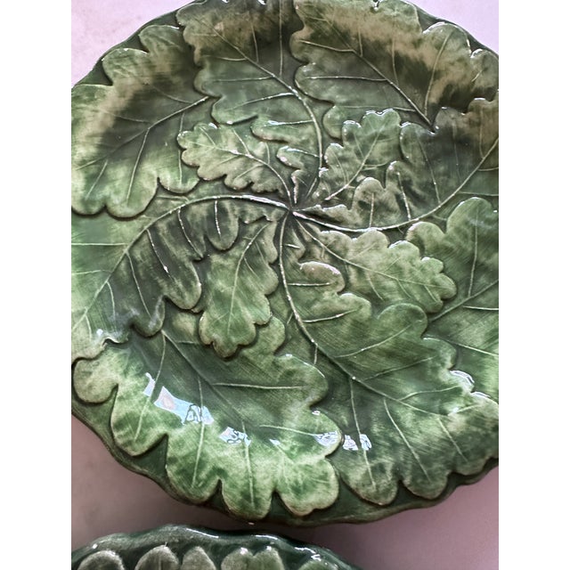 VIETRI Vintage Vietri Green Oak Leaf Plates – Set of 4 - Made in Italy For Sale - Image 4 of 6