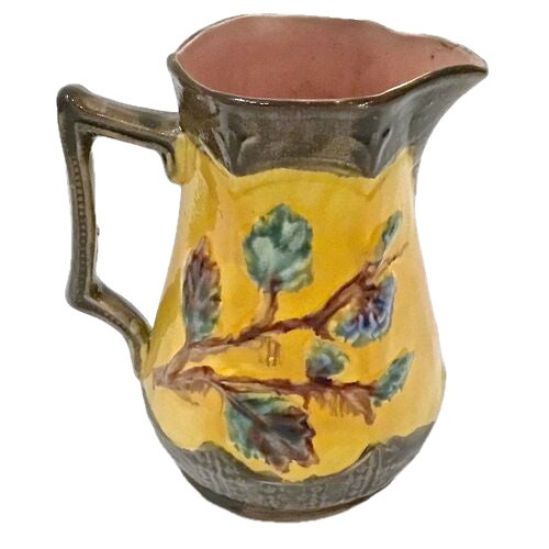 English Antique Majolica Floral & Leaf Pitcher For Sale - Image 3 of 6