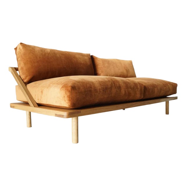 Mid Century Style White Oak Feather Down Sofa For Sale