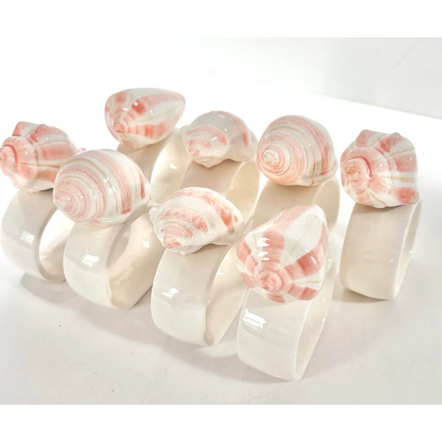 1980s Ceramic Pink Stripe Seashell Napkin Rings - A Set of 8 For Sale - Image 9 of 12