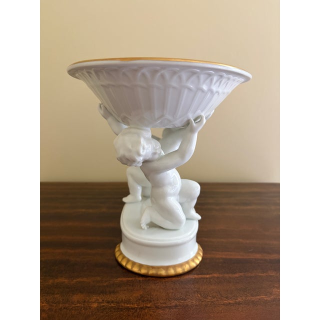 Ceramic Early 20th Century Neoclassical Porcelain Compote With Cherub Supports and Gilt Detail For Sale - Image 7 of 11